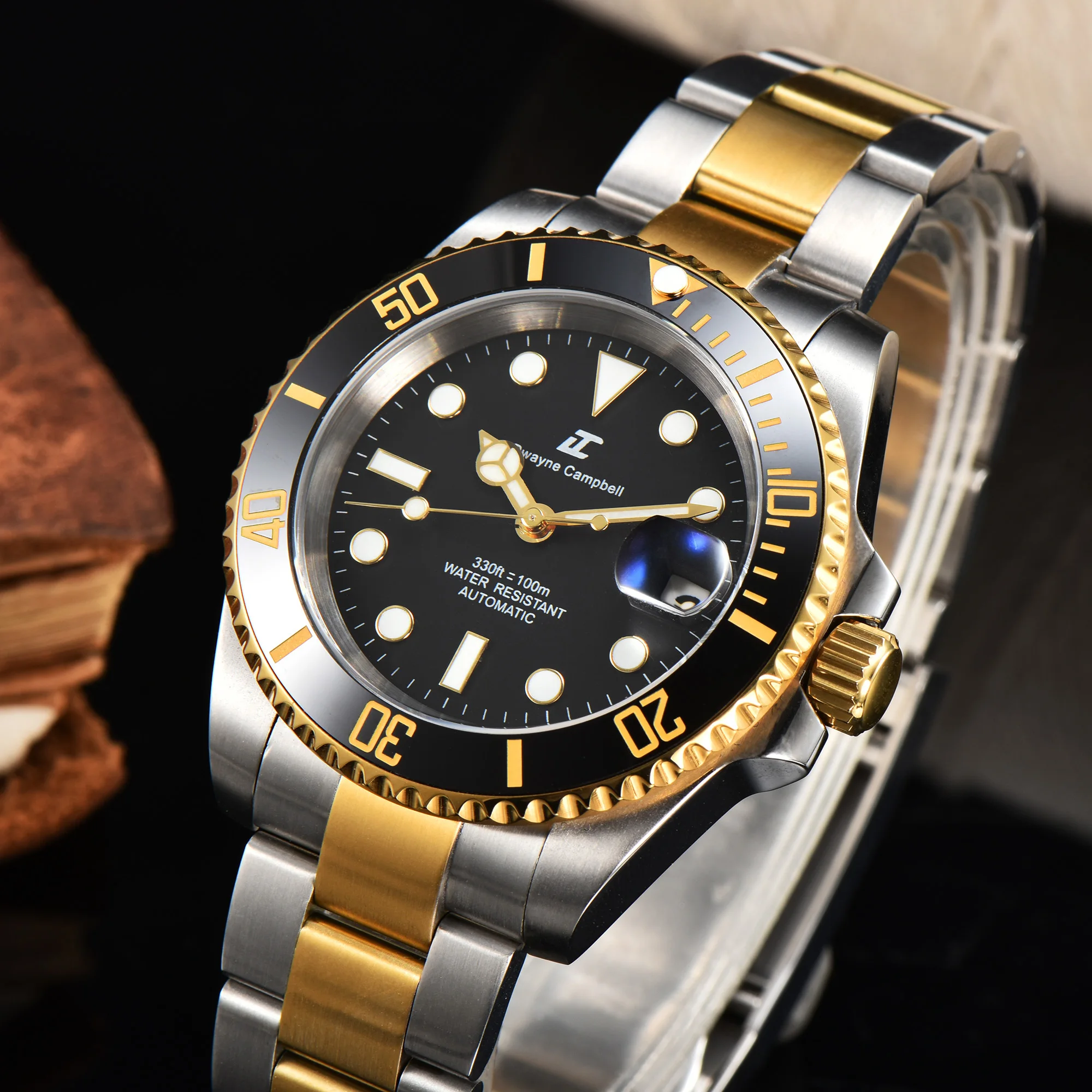 Reloj mecánico de 40,5 mm con movimiento NH35, con cristal de zafiro resistente al agua y correa de acero inoxidable/cauda.