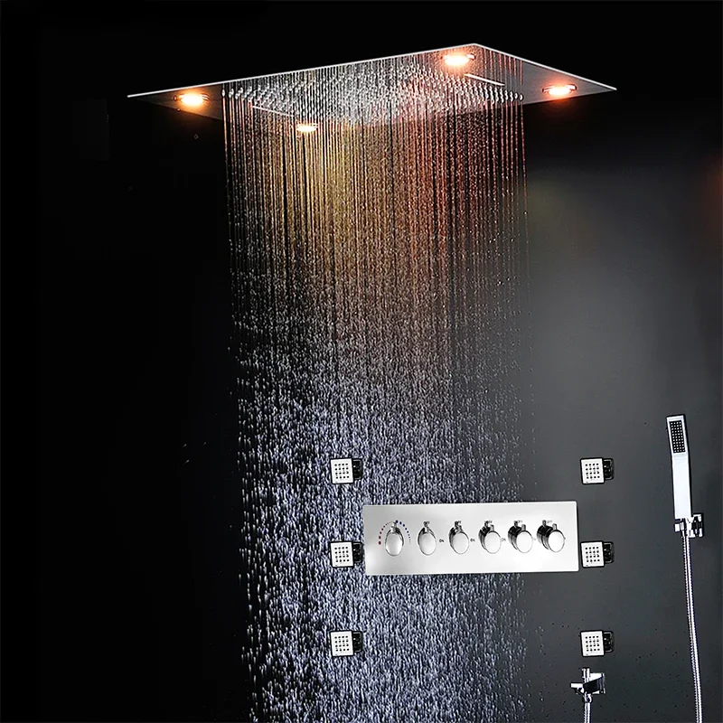 

Ceiling Big Rain Shower Head Waterfall Dual Rain Concealed Ceiling Led Shower Faucets For Bathroom + Hot And Cold Diverter