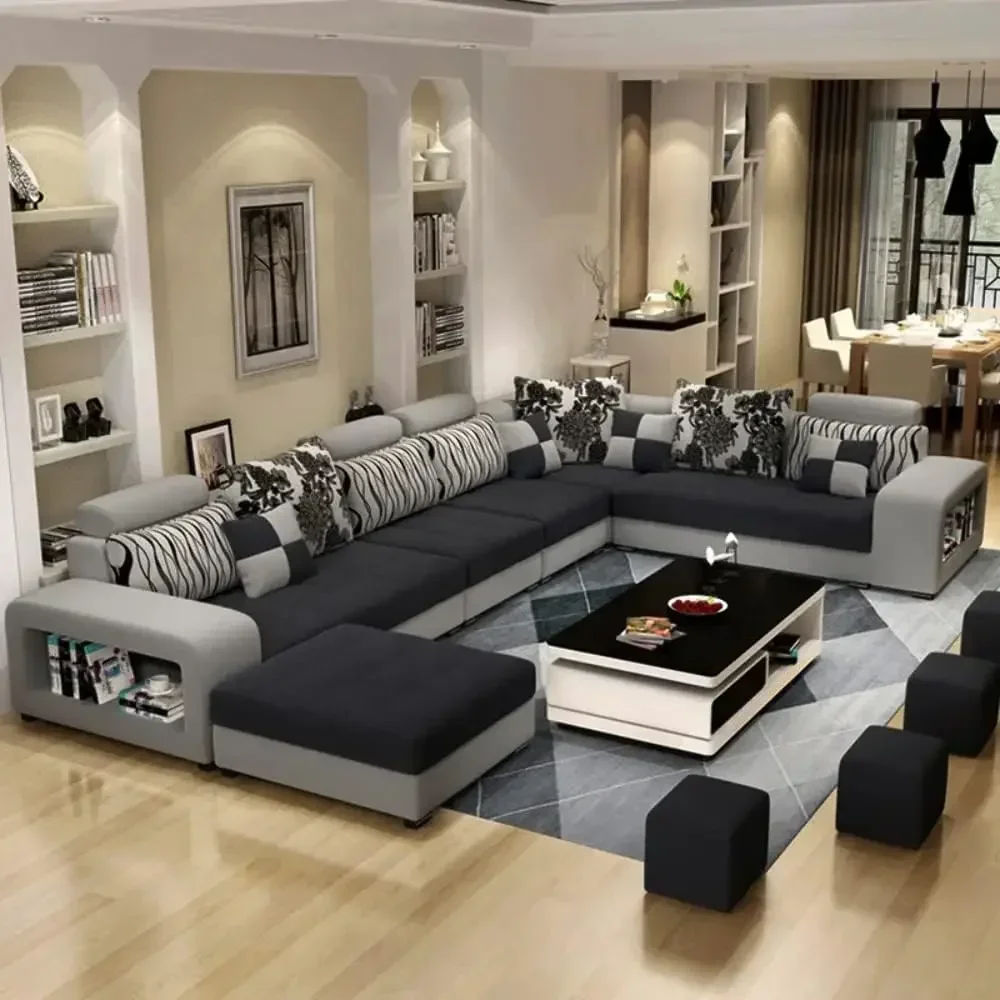 

Living Room Sofas Set, Luxury USB Charging 7 Seater Modern European Fabric Dark Grey, Luxury Sofas Sets Living Room Sofa