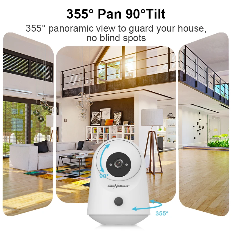 GENBOLT 2K WiFi PTZ Indoor Camera,2.4G&5G Dual‑Band,5000mAh Battery,Pet Monitor,PIR Detection,Two‑Way Talk,Night Vision