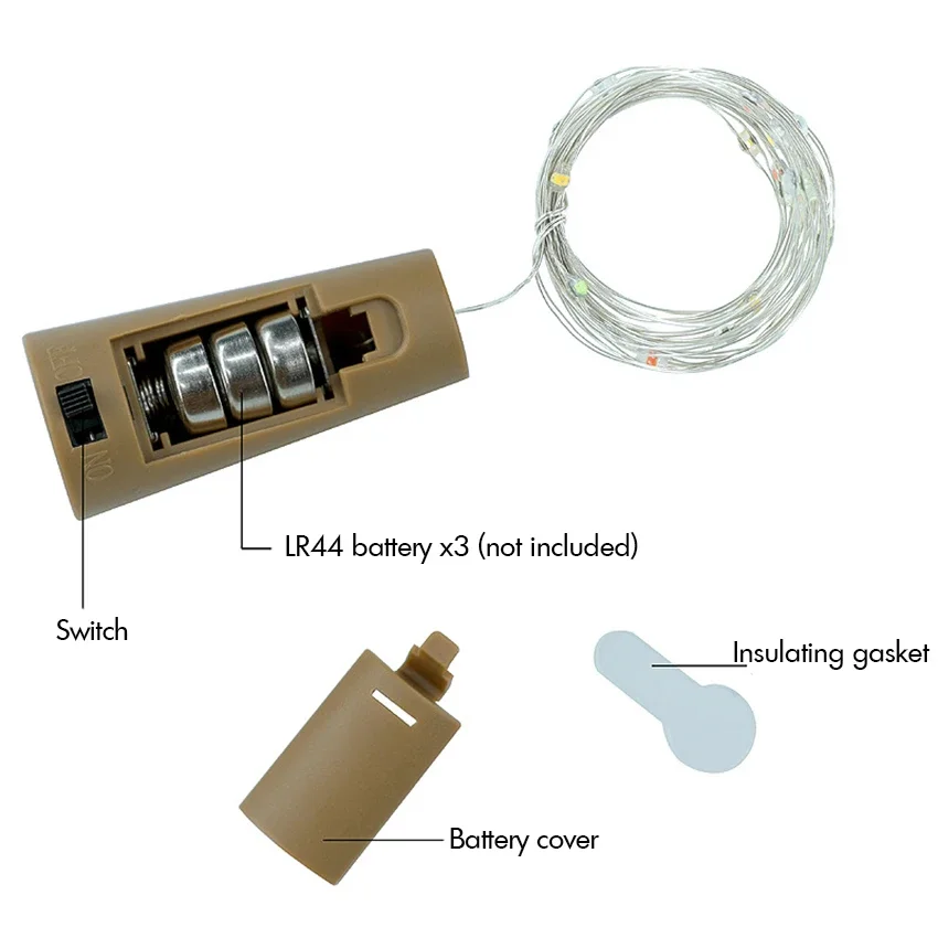 Rượu Đèn Nút Chai Hoạt Động Bằng Pin LED Nút Chai Hình Dây Bạc Fairy Mini Dây Đèn DIY, đảng, Trang Trí, Đám Cưới