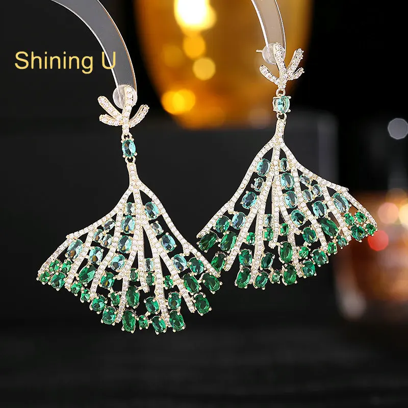 

Shining U Luxury Green Zircon Gems Dangle Earrings for Women Fashion Jewelry Summer