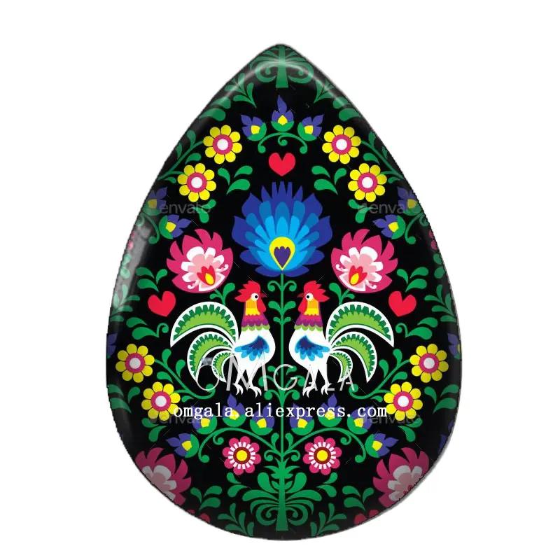 Fashion Floral Poland Folk Art Flowers Patterns 13x18/18x25mm Photo Glass Cabochon Flat Back For DIY Jewelry Making Findings