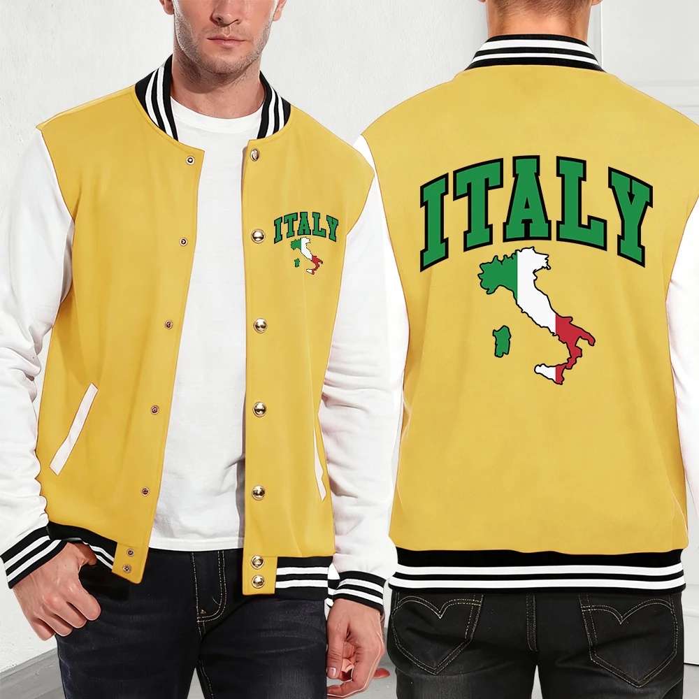 

Мужские куртки с принтом букв и флага Италии, базовый хлопок, бейсбольный трикотаж с карманами, зимние флисовые теплые пальто, уличная мужская одежда