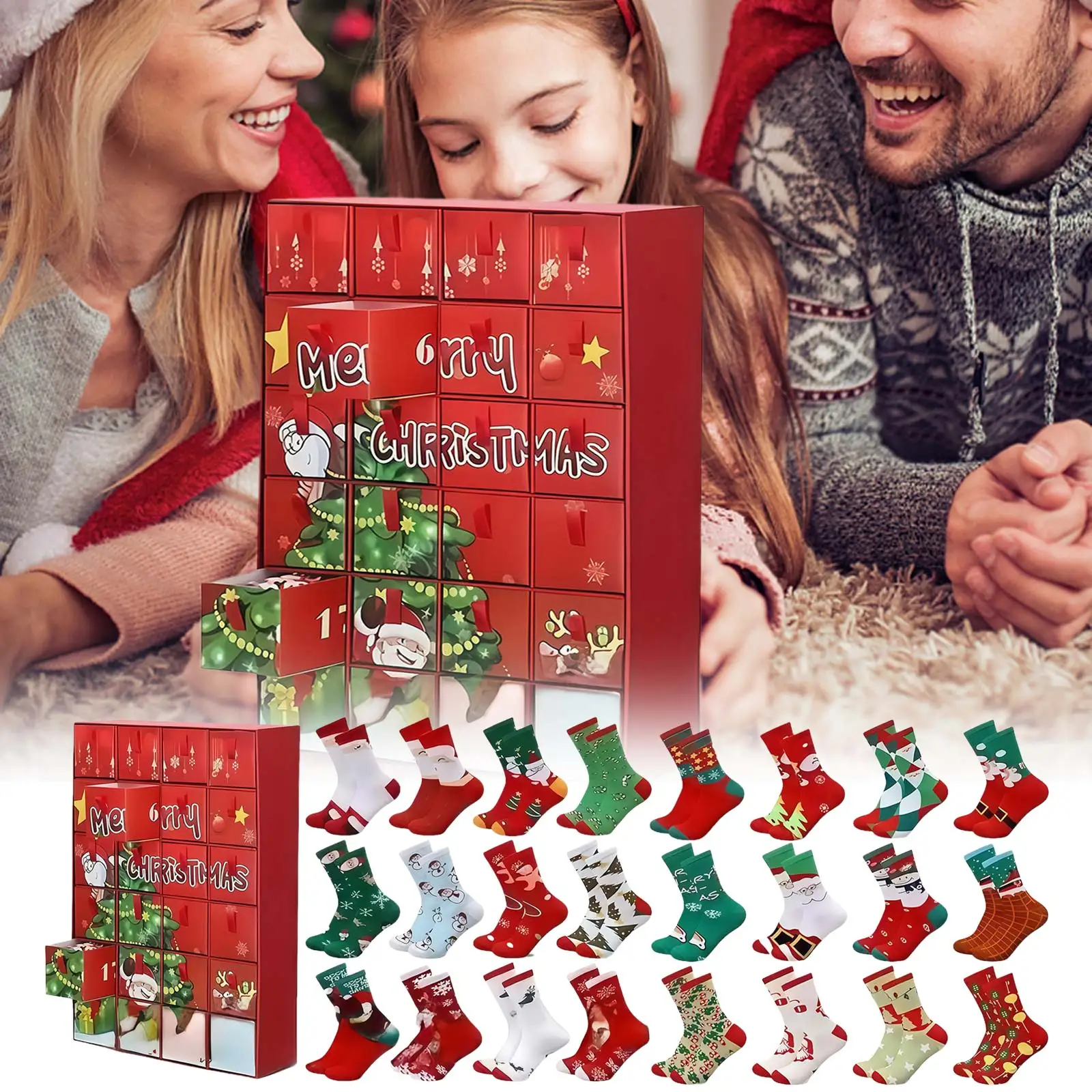Work Timer 24 Pairs Christmas Socks Advent Calendar Christmas Socks Bulk 24 Days Countdown Box 2 Minute Sand Timer Brush Teeth