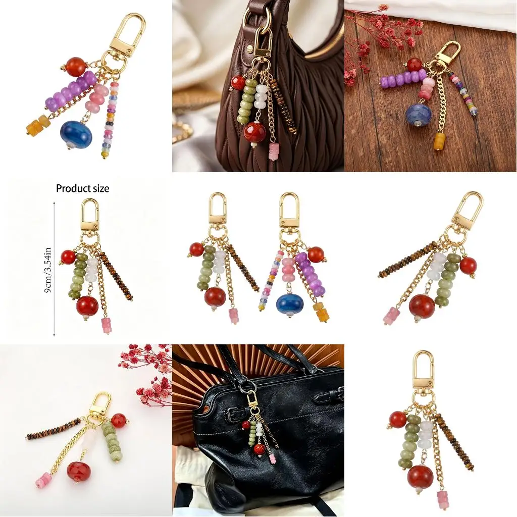  Gold Tone Clasp Keychain Charm with Decorative Bead Strands for Daily Carry