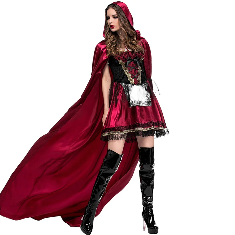Little Red Riding Hood Long Cloak Dr Stage Performance Costume loween Themed Role-plang Outfit Women's Ethnic Wear