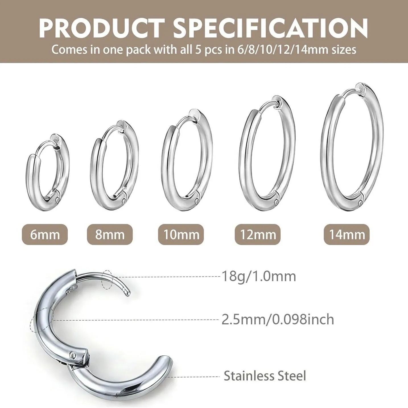 316L Stainless Steel Small Hoop Earrings for Women Men Classic Round Circle Huggie Earrings Cartilage Piercing Jewelry