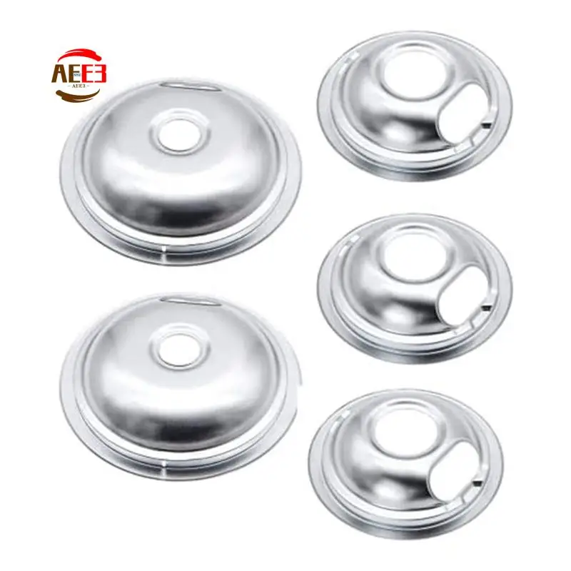 

AEE3-Silver Stove Drip Pans Universal Chrome Burner Drip Bowls Replacement For Kitchen Aid Range W10196405 & W10196406