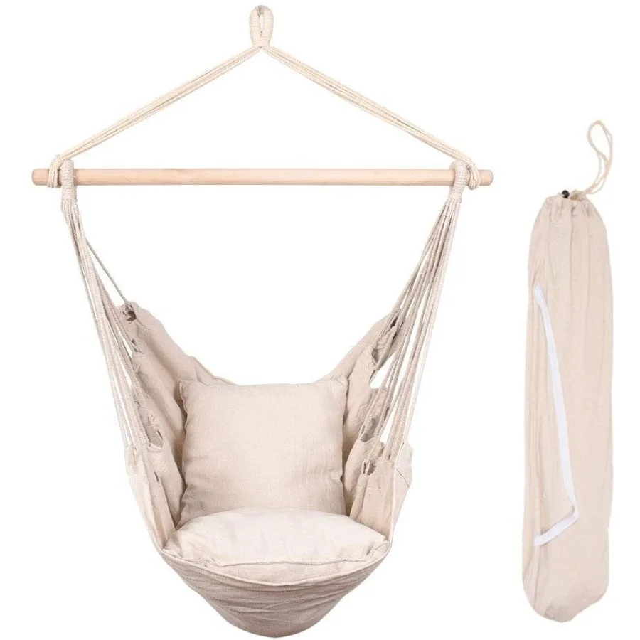 

Hammocks Hanging Rope Hammock Chair Swing Seat with Two Seat Cushions and Carrying Bag; Weight Capacity 300 Lbs; Natural