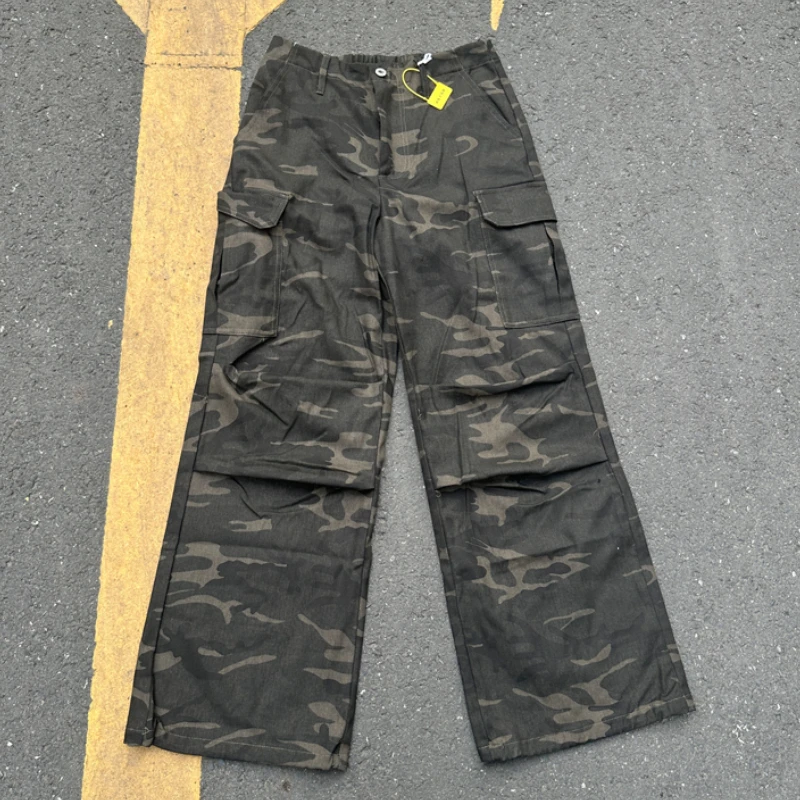 

2025 American Retro Kanye West Camo Straight Pants Pleated Multi-pocket Design Cargo KANYE Casual Pants