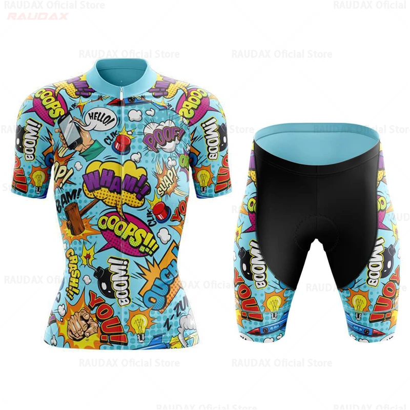 Funny Explosive Comics Womens Cycling Jersey Set Cartoon Anime Cycling Clothing Road Bike Shirts Suit MTB Ropa Ciclismo Maillot