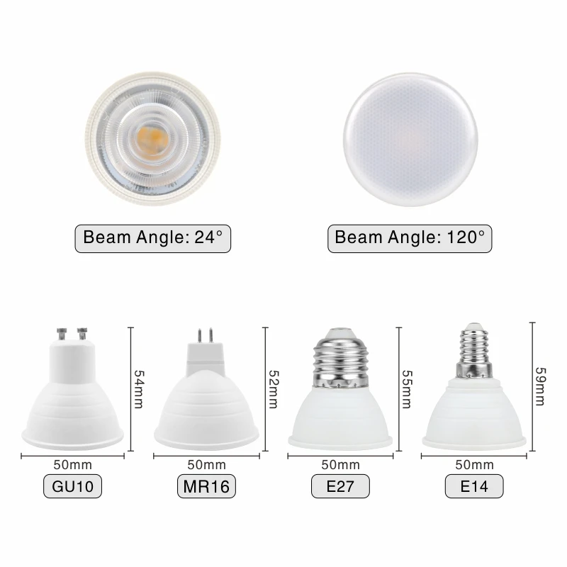 Imagem -02 - Led Spotlight Lâmpada de 24 120 Graus para Casa de Poupança de Energia Luz Interior Lâmpada para Lâmpada de Mesa 10 Peças Lote Gu10 Mr16 E14 E27 6w 220v