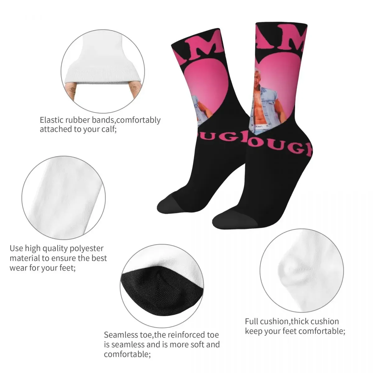 I Am Kenough Ryan Gosling Design Theme Crew Socks Product for Female Male Cozy Dress Socks