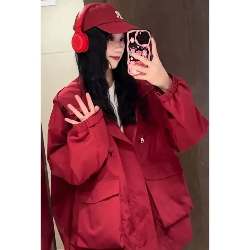 American Style Outdoors Women Leisure Hooded Double Layer Jacket Autumn Female Loose Zipper Solid Color Lined windbreaker Coat