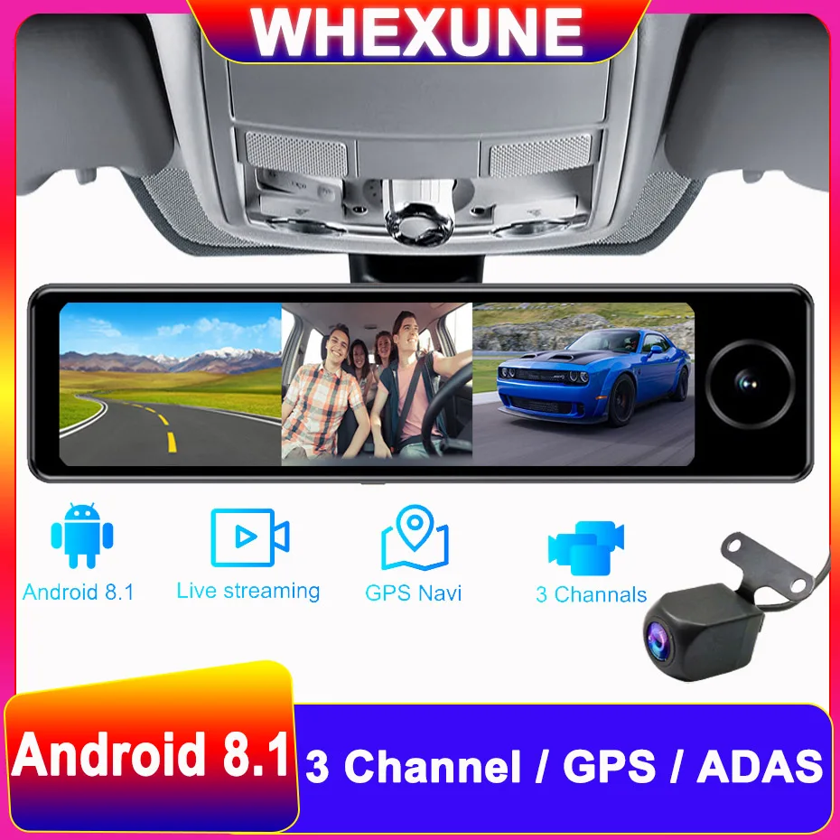 4G Video Recorder 3-CH Car DVR ADAS Android 8.1 Rear View Mirror 1080P Special Bracket Auto 11