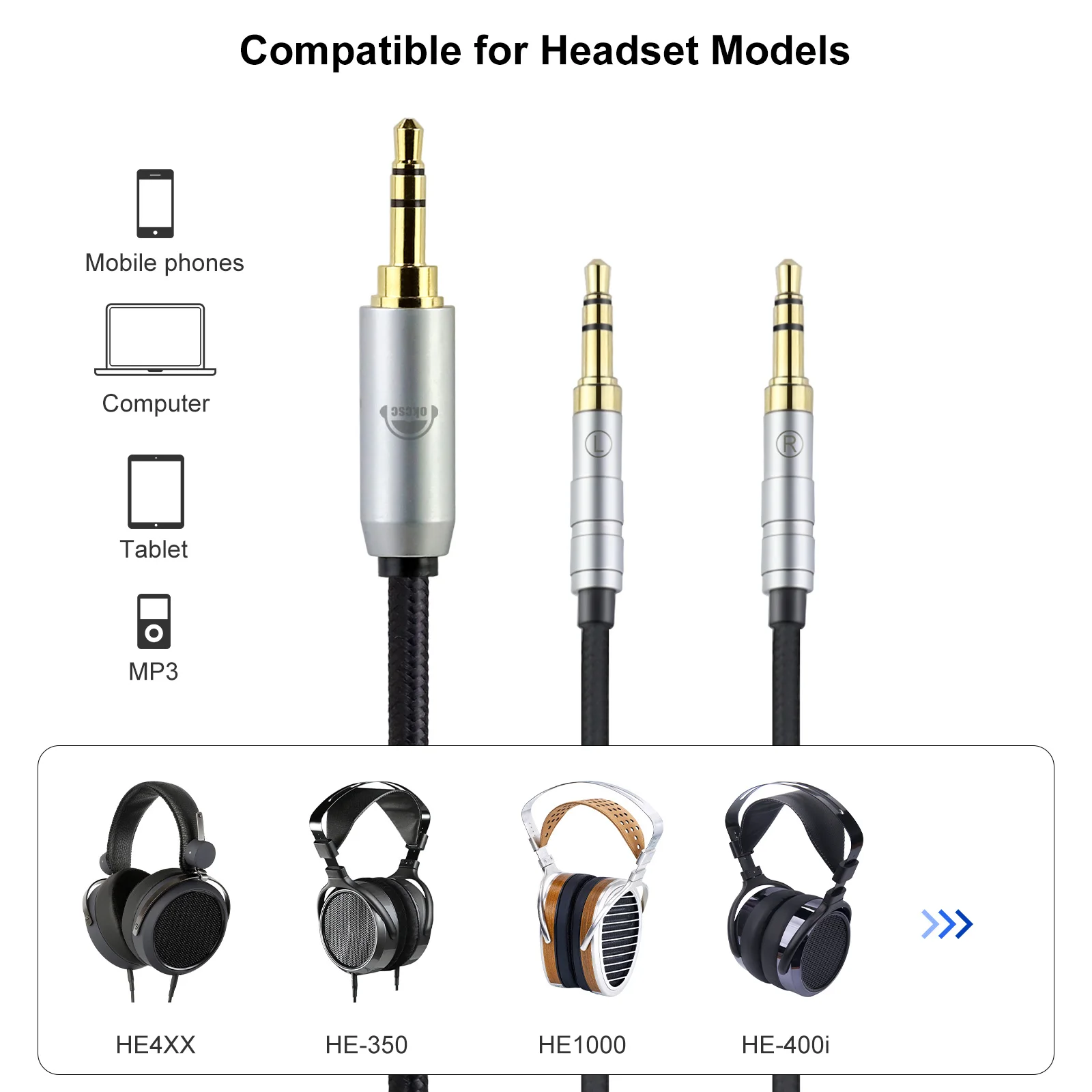 OKCSC Dual 3.5mm to XLR 4.4mm 3.5mm 2.5mm 6.35mm Plug 200cm HiFi Cable For Hifiman HE4XX HE-350 HE1000 HE-400i HE560 Headphones