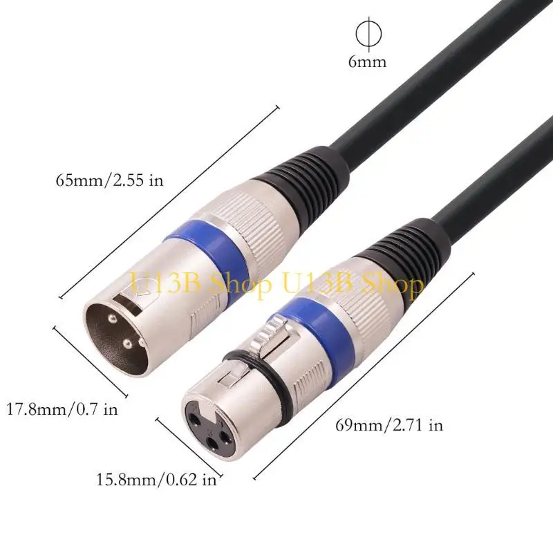 U13B 3PIN XLR男性からメスのバランスマイクケーブルDMXステージ照明ケーブル