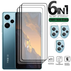 Protector de pantalla para teléfono Xiaomi Poco F5, vidrio templado 9H HD, pegamento de cubierta completa, 6 en 1