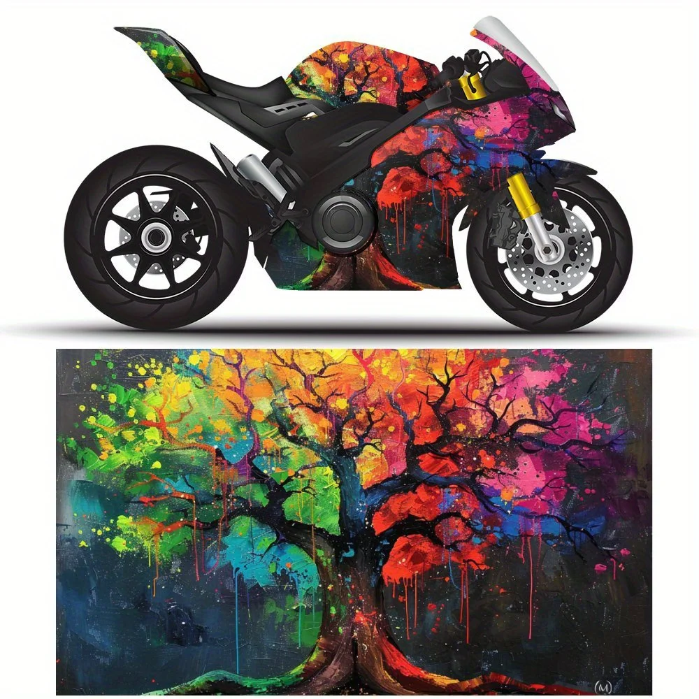 

Magical Rainbow - colored Tree Shadow Motorcycle Stickers, Durable Car Vinyl Wraps Suitable for Most Vehicles, Car Body Sticker