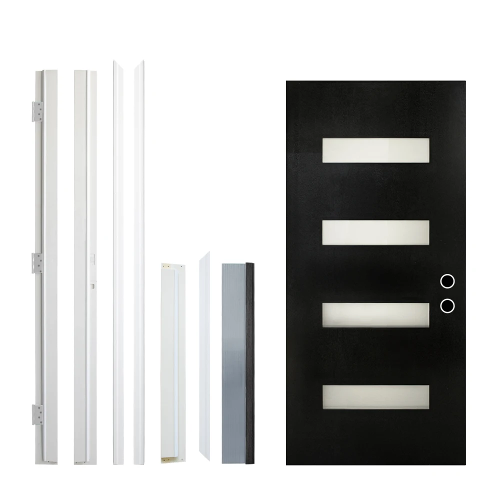 36X80 FRP Entry Door Slab with Frosted Glass - Contemporary Style for Home's Front Entrance, Left Hand Inswing, Black Finished Fiber Reinforced Panel Door Slab