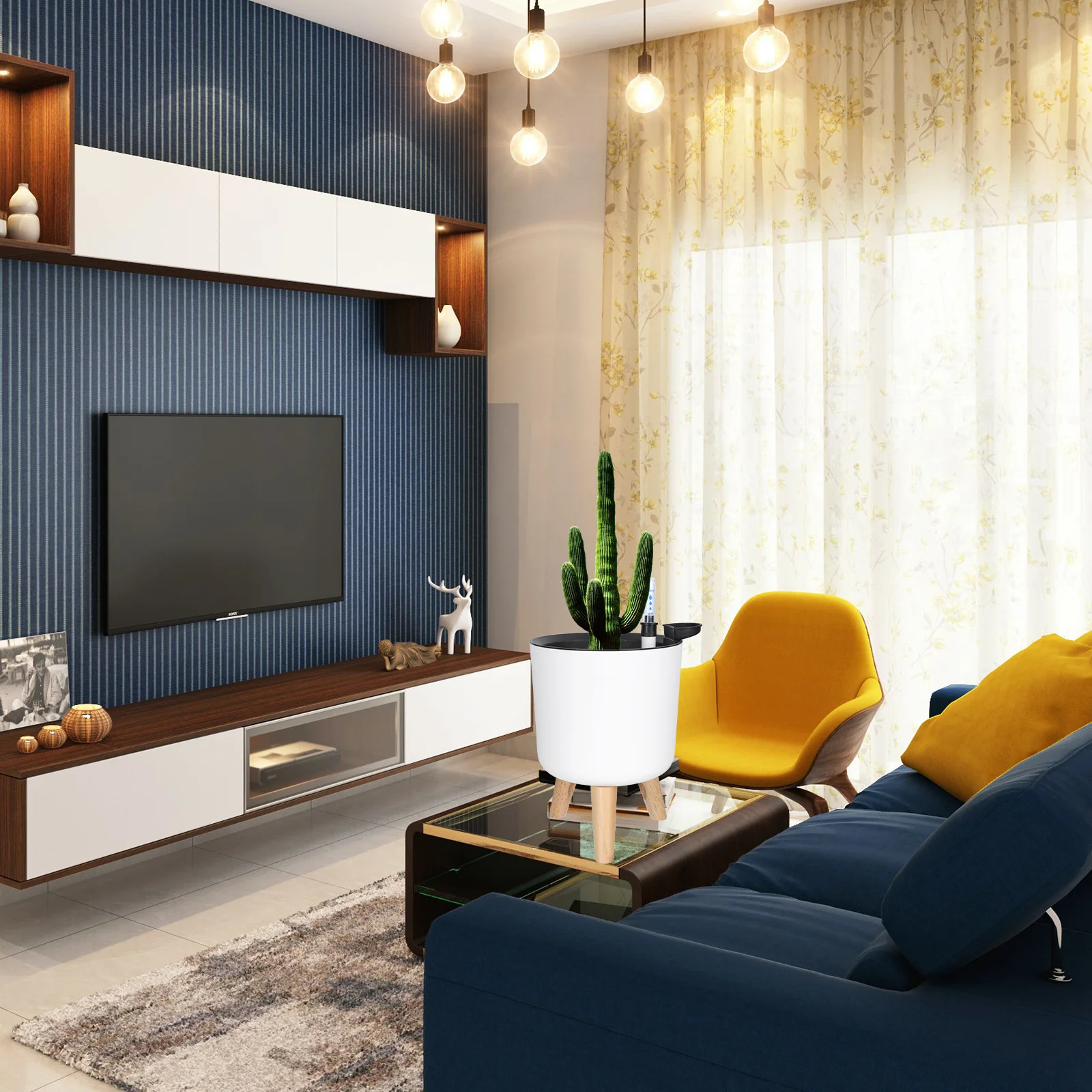 

1pc Floor Planter Large Round Flower Pot Self Watering Indoor Outdoor Garden Hydroponics Container With Water Level Indicator