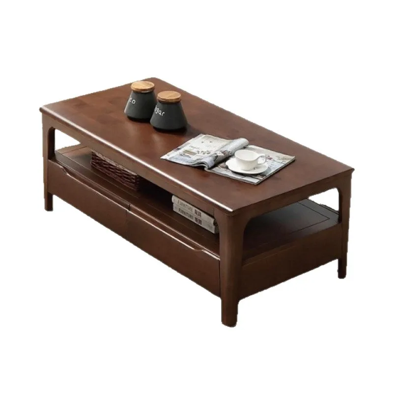 Modern simple log color small apartment 2026 new coffee table with drawers Nordic solid wood  living room home