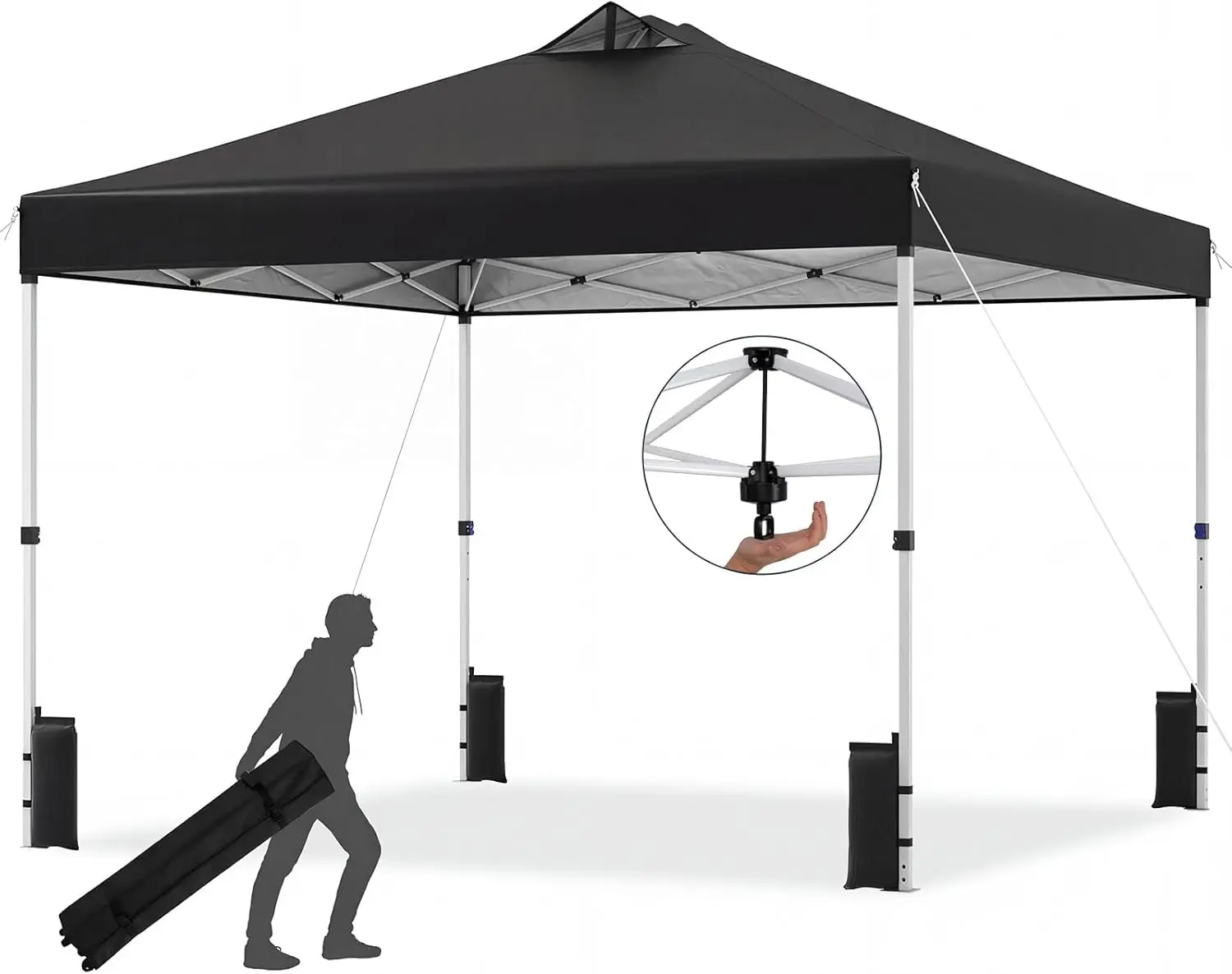 

10 x10 Ft Pop Up Canopy with Center Lock, UPF 50+ One-Button Setup Outdoor Canopy Tent with Roller Bag, 4 Sand Bags, Heavy-Du