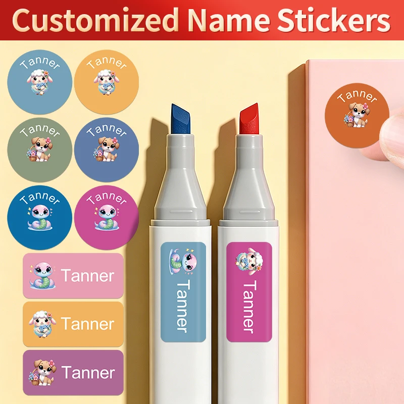 

Personalized Name Labels - Removable labels for school supplies kitchenware tags containers storage solutions cute patterns wate