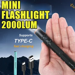 2000LM Mini LED Flashlight Type-C Charging Zoom High Power Tactical Torch Bright Lighting Maintenance Work Light Camping Lantern