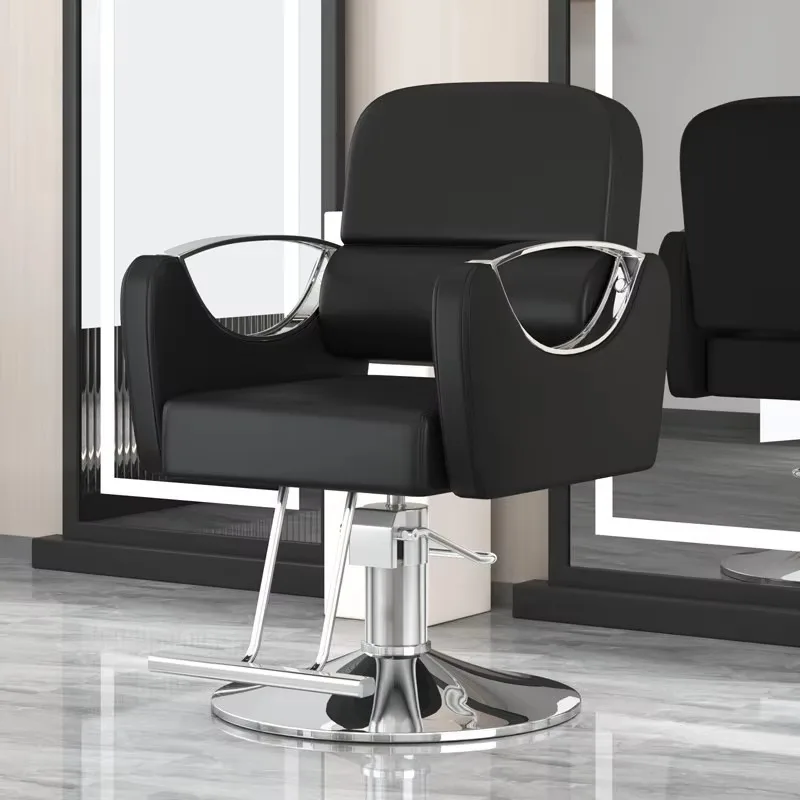 كرسي معدني مطلي بجزء سفلي مستدير لقص الشعر، لون الشعر، رفع الشعر، جلد بسيط يمكن وضعها رأسًا على كرسي الحلاق