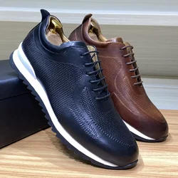 Luxury Mens Genuine Leather Sneakers Lace-Up Comfortable Oxford Classic Casual Shoes for Men Outdoor Street Travel Flat Footwear