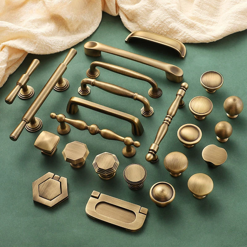 Nordic Vintage Brass Handles for Furniture Bronze Luxury Cabinet Knobs and Handles Practical and Versatile Drawer Handles