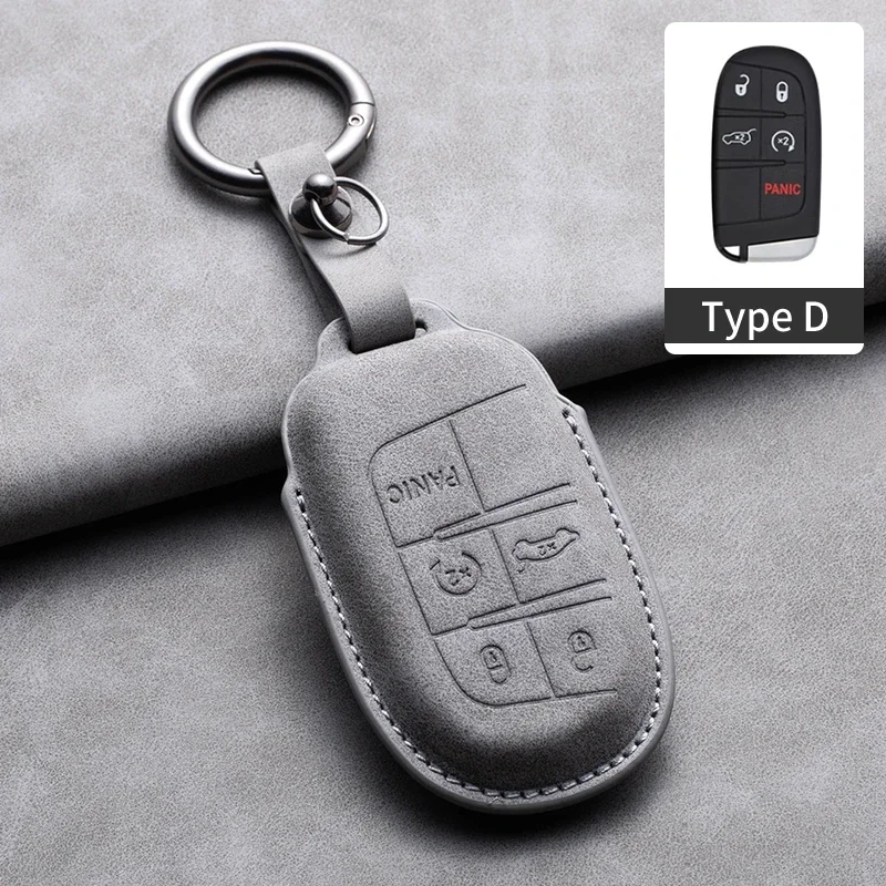 Leather Car Remote Key Case Cover for Jeep Renegade Grand Cherokee Dodge Ram Charger 1500 Challenger Chrysler 300C Journey