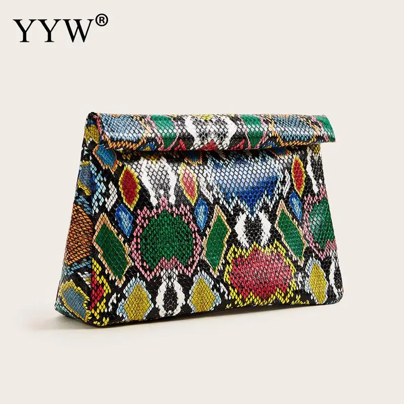 Fashion Women Snakeskin Pattern Clutch Handbag PU Leather Matte Evening Bags Chic Female Bags for Wedding Brides Cocktail Party