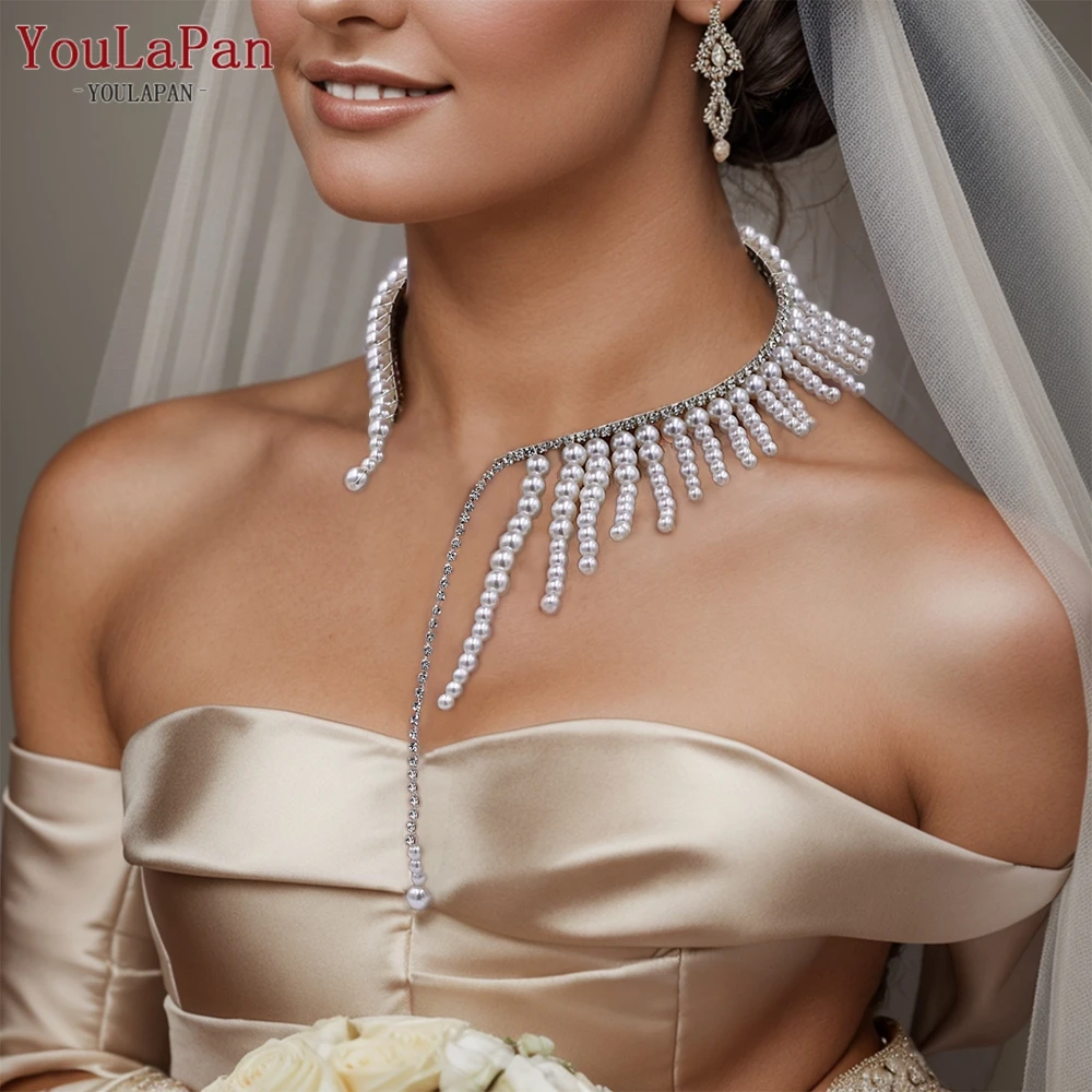 YouLaPan Bridal Pearl Necklace Wedding Party Dress Jewelry Accessories Elegant Bead Neck Chain Necklace for Bride HN04