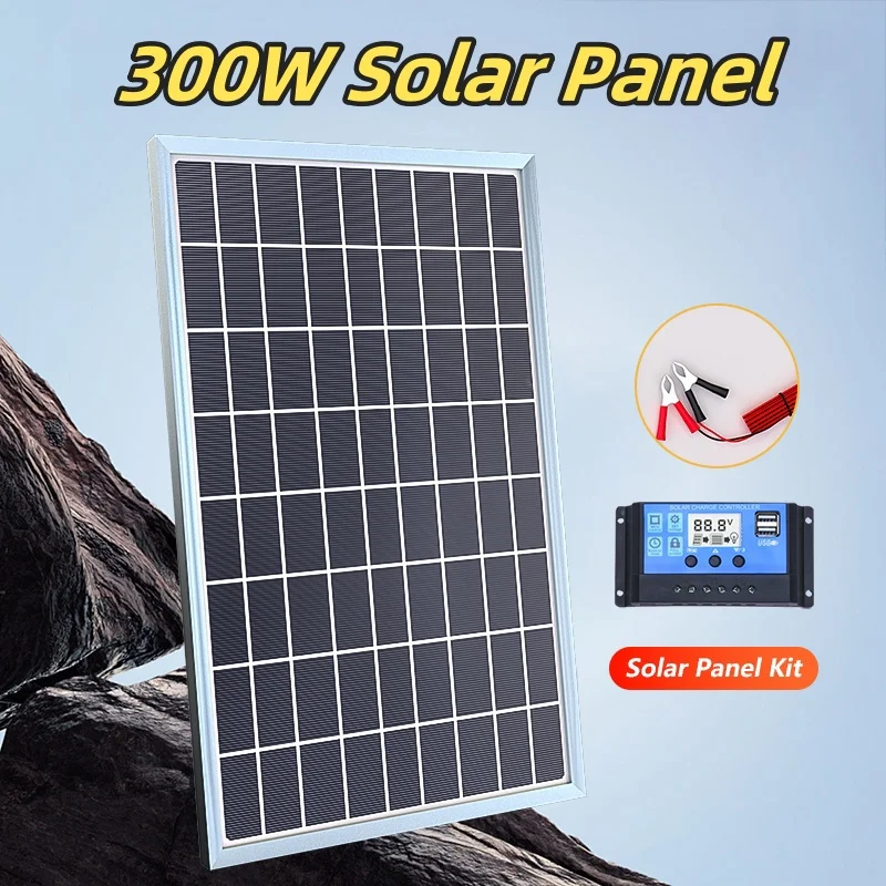 12V Solar Panel Kit Complete 600W Capacity Polycrystalline USB Power Portable Outdoor Rechargeable Solar Cell Generator for Home