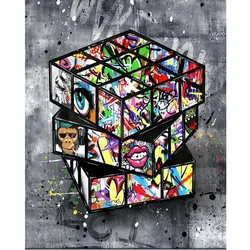 Graffiti Art Magic Cube Diamond Painting 5D DIY Full Drill Diamond Mosaic Embroidery Colourful Eyes Mouth Picture Home Decor