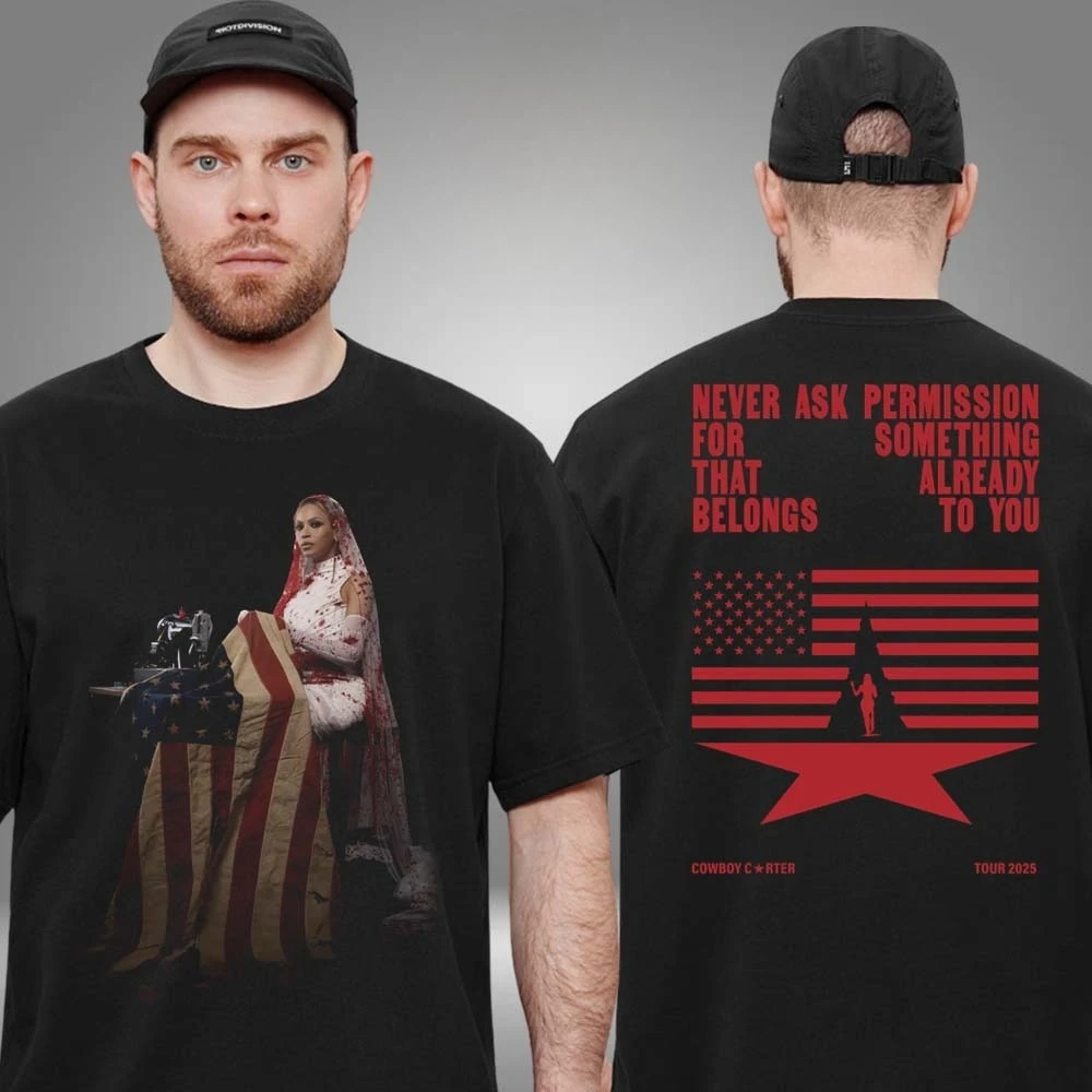 بيونسيه كاوبوي كارتر جولة أتلانتا الخوخ حفرة حصرية جديدة ميرش وجهين للجنسين تي شيرت الراقية الفاخرة لكل من الرجال والنساء