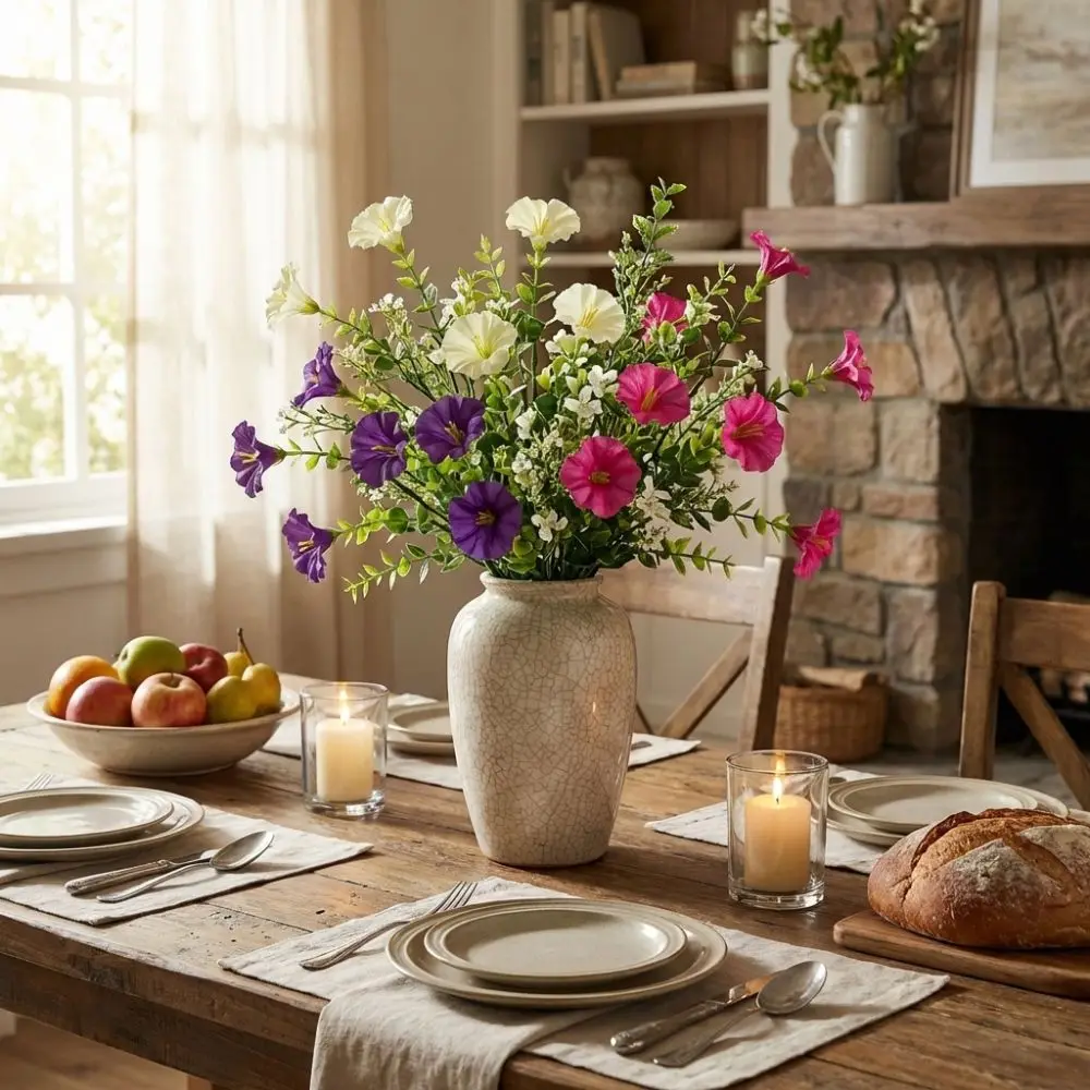 Plastic Artificial Morning Glory Flowers Lifelike UV Resistant Morning Glory Branch Real Touch Spring Theme Artificial Greenery