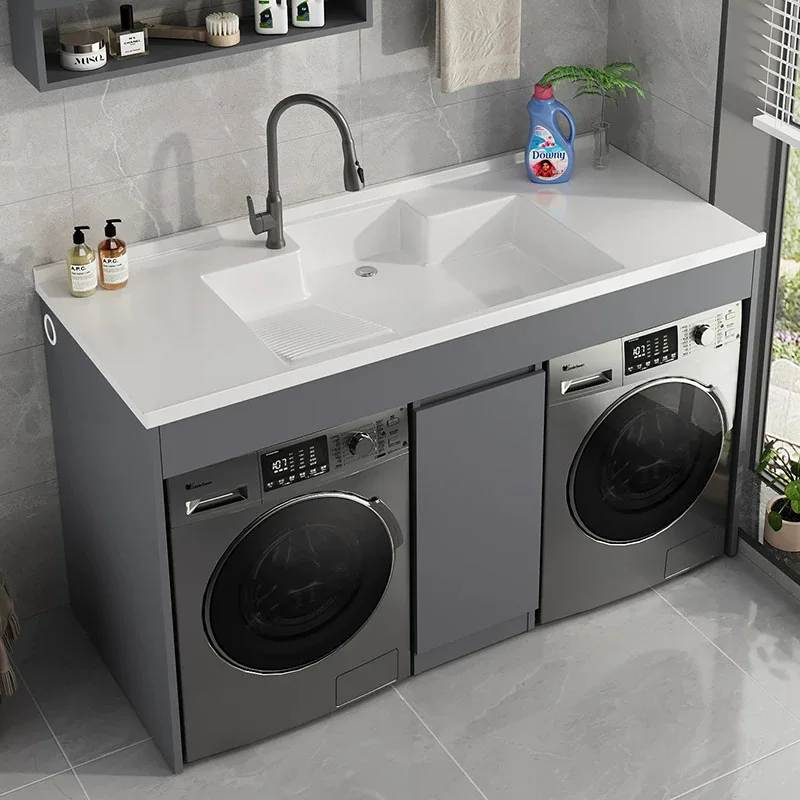 Space aluminum laundry cabinet , double washing machine  , dryer combination cabine