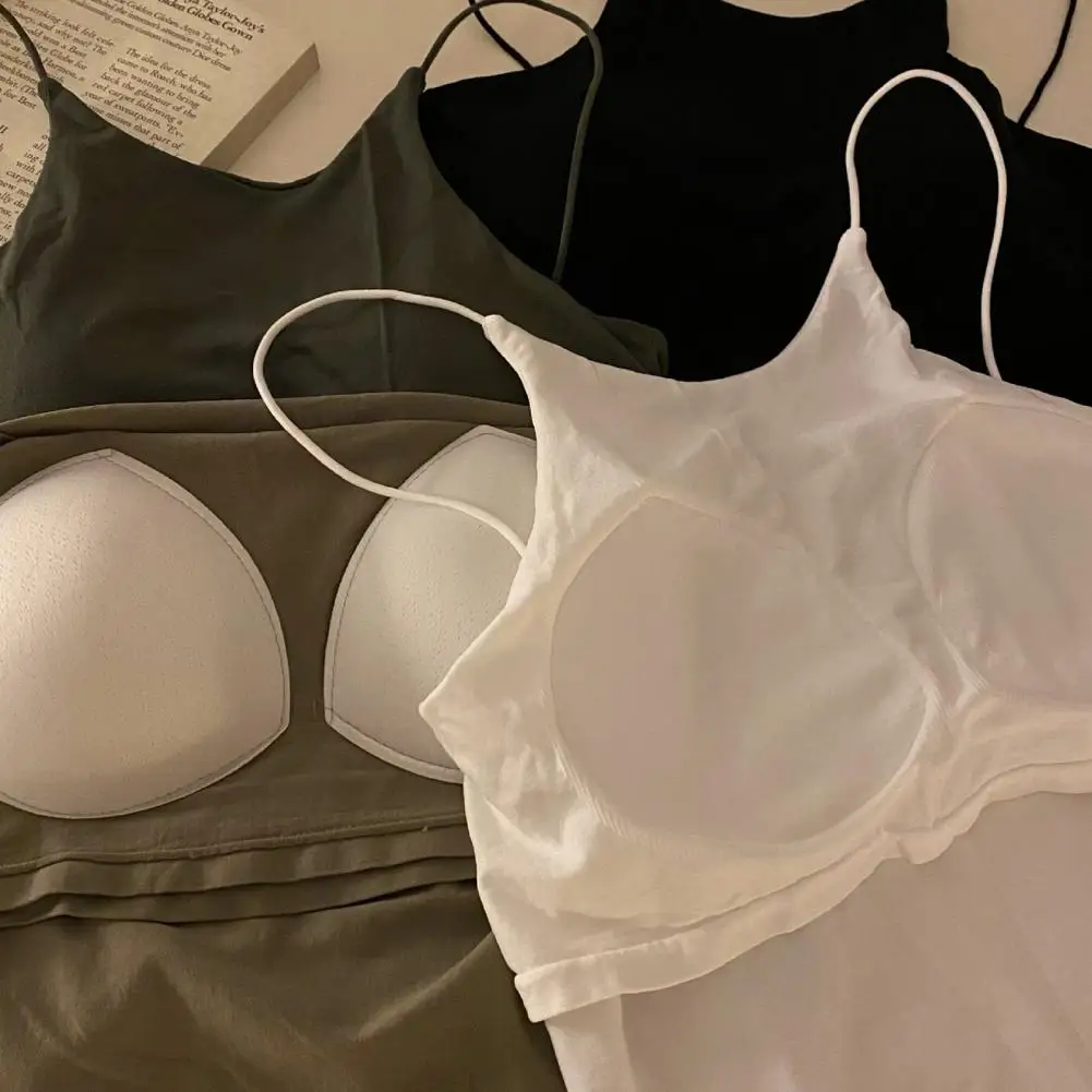 Sexy Bra Ice Silk Crop Tops Sports Spaghetti Strap Vest Top Women Sexy Built In Bra Shoulder Sleeveless Camisole Underwear