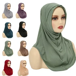 Écharpe de tête solide pour femmes musulmanes, châle rond, écharpe de sauna instantanée, Hijab islamique prêt à porter, Niab et Intérieur ab, Côtelé, Amira Hijab, 1 Pc