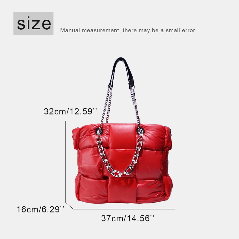 Korean Casual Puffer Tote Bags For Women Luxury Designer Handbag Purse 2024 New In Polyester Cross Braid Chain Underarm Shoulder