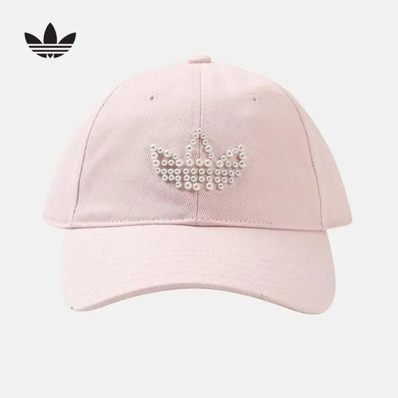 Adidas Originals Women Baseball Cap KZ0754 Cotton Rhinestone Trefoil Logo One Size Casual Daily Hat Light Pink