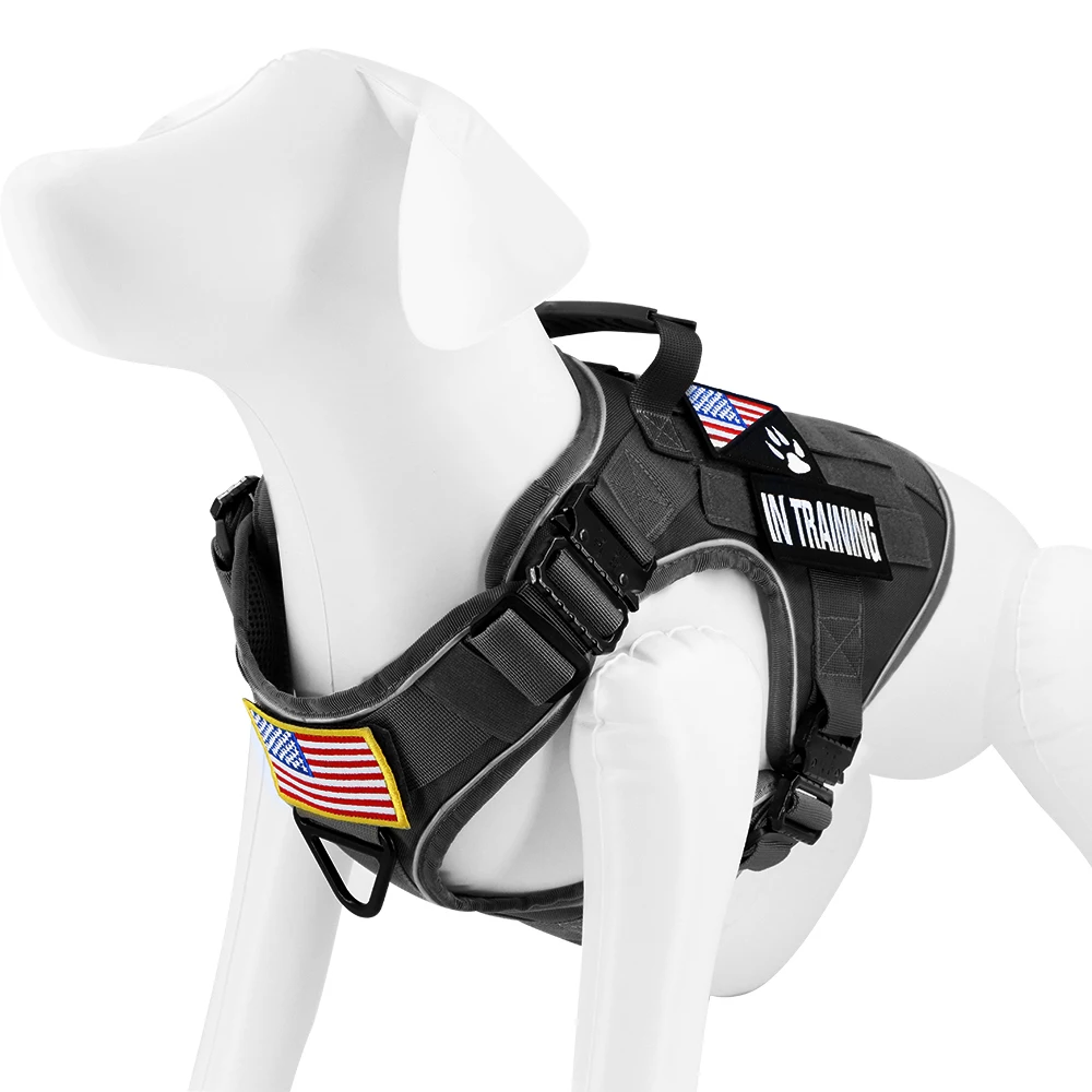 4 Metal Buckles Dog Harness Reflective Military Tactical Pet Training Walking K9 Vest Soild Harnesses with Handle For Large Dogs