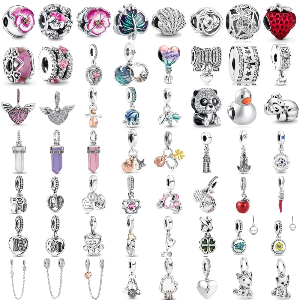 

2026 Spring Pink Series Flower Cat Dog Red Chilli Charms Fit European 925 Sterling Silver Bracelet Necklace Jewelry For Women