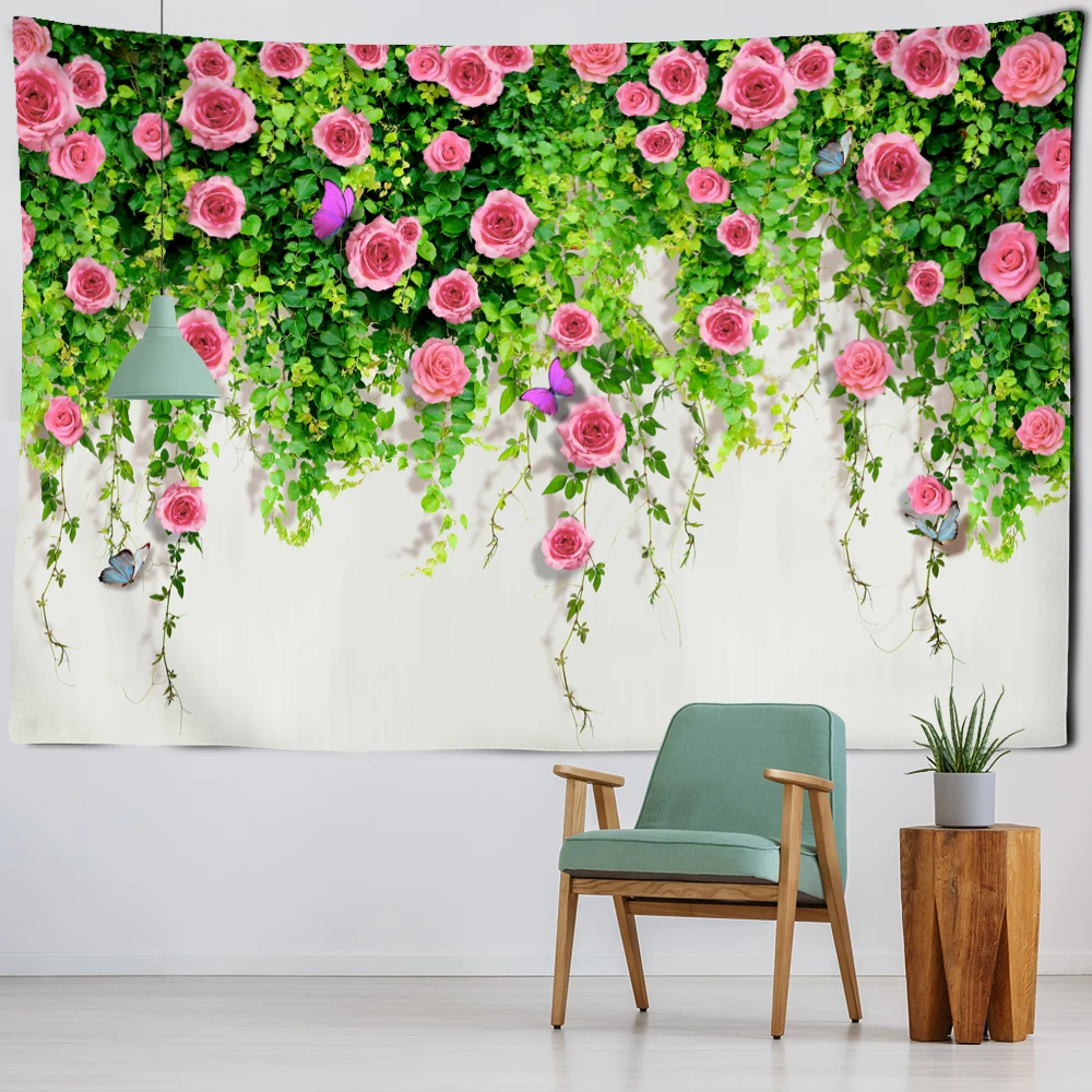 

Pink Flowers Tapestry Wall Hanging Romantic Floral Wildflower Plant Nature Scenery Tapestries Decoration for Bedroom Living Room