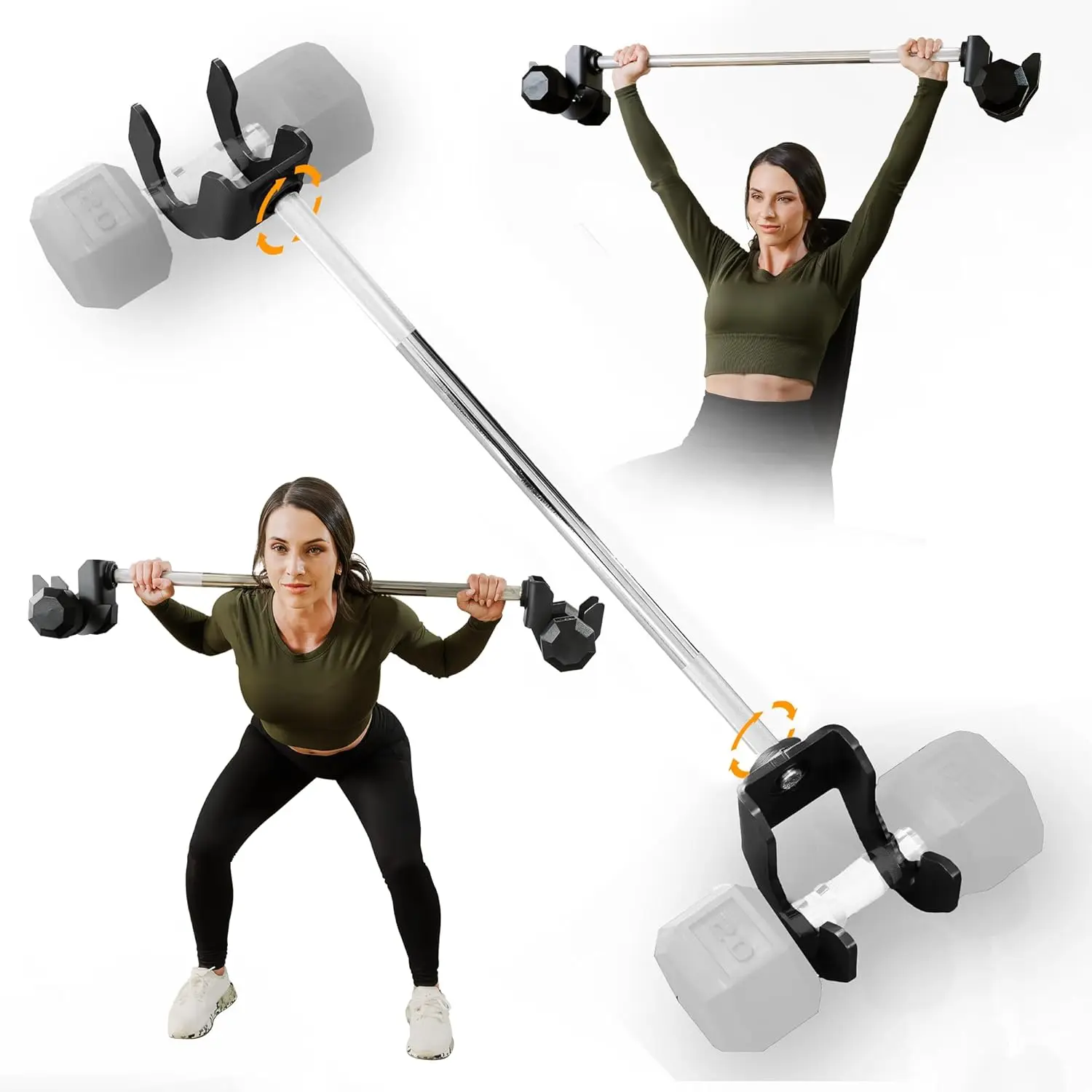 Dumbbell Barbell Converter Bar With Self Balancing Tech - 200 Lb Max Weight - 32 Inch Bar Length Compatible With BowFlex- Premiu