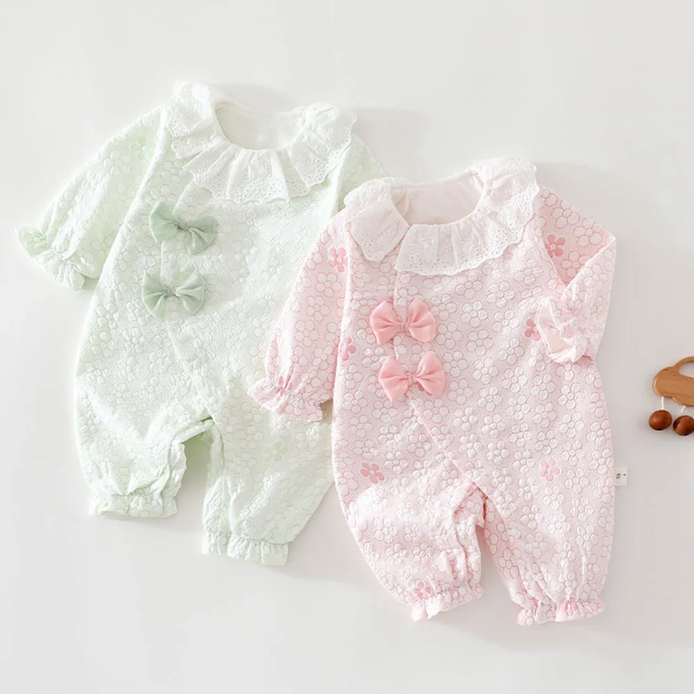 Baby Girl Romper Long Sleeve Spring Autumn Floral Baby Clothes Pink Color First Birthday Infant Jumpsuit High Quality
